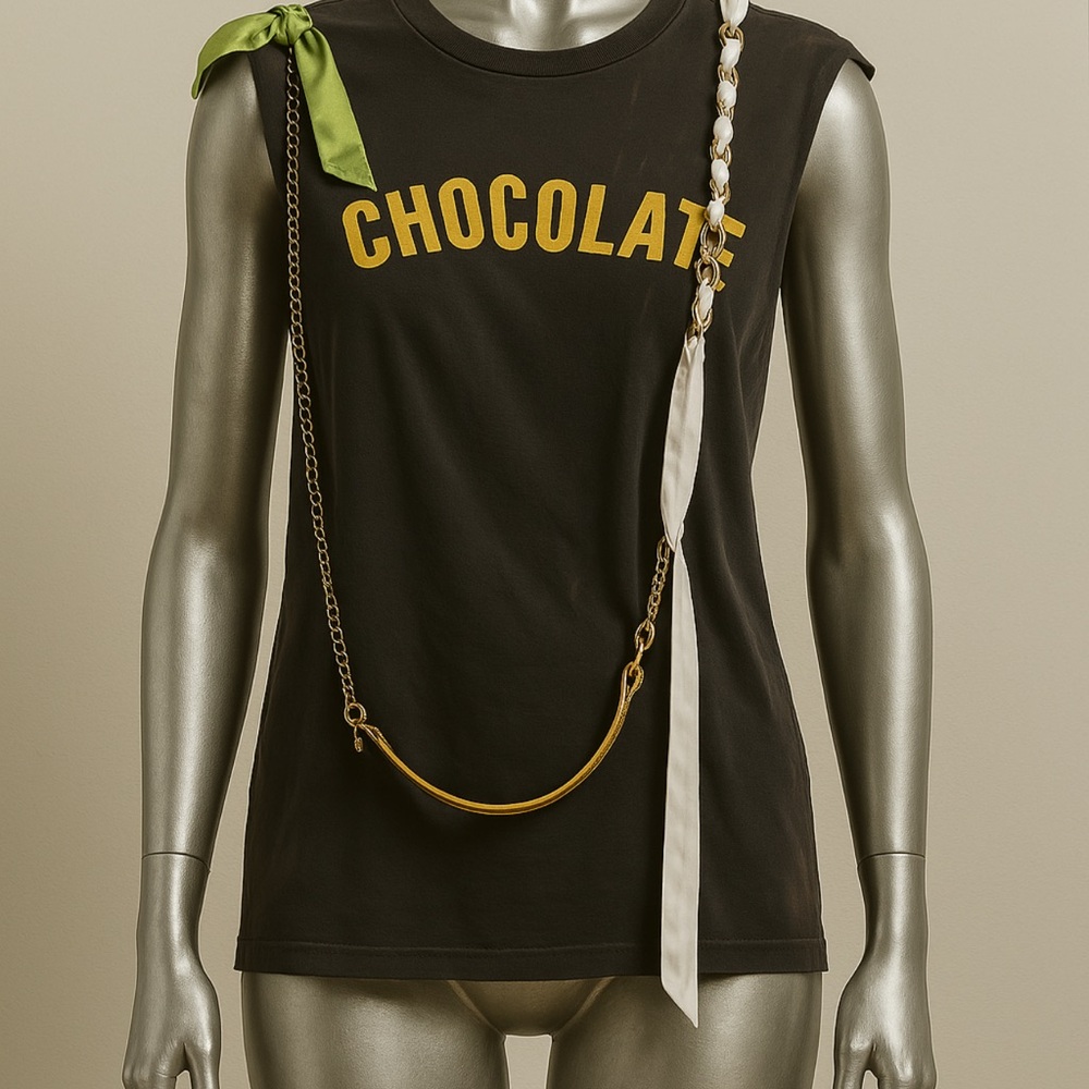 Black Graphic Tee with Gold 'CHOCOLATE' Print